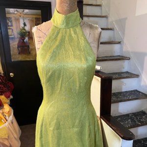 Designer Green Sparkle high-neck Backless floor-length Dress